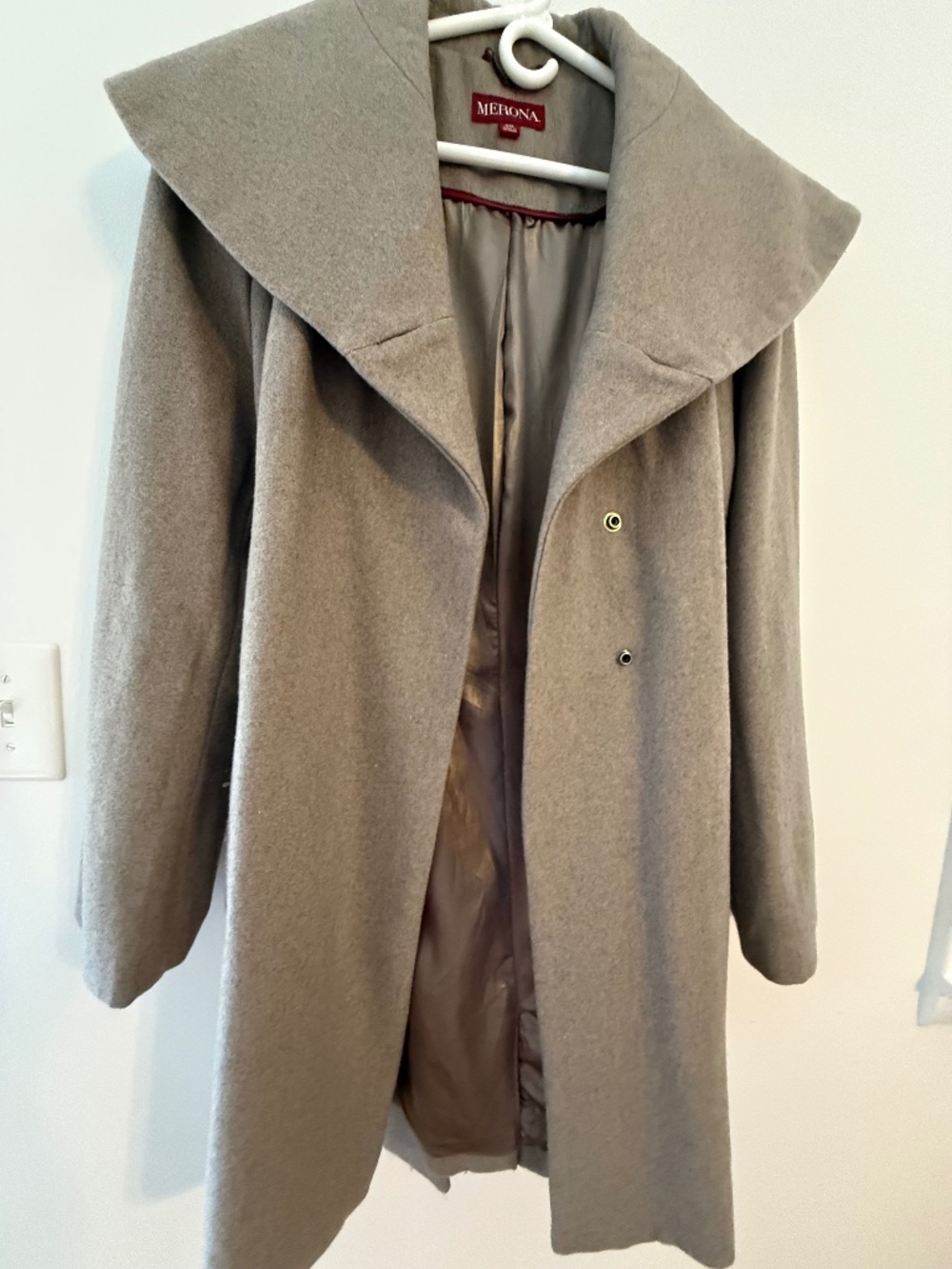 Merona XXL Wool Blend Coat 54% Wool Taupe Belted Oversized Collar